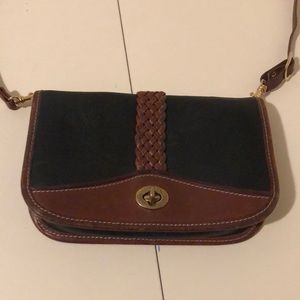 little brown and black leather purse brass hardware bar harbor classics